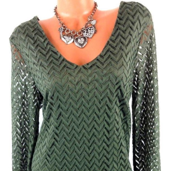 NWOT Maurices Olivine Sheer Sleeve Chevron Dress - Picture 5 of 6